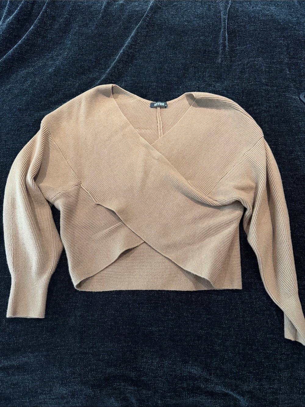 Wrap-Front V-Neck Sweater in Camel